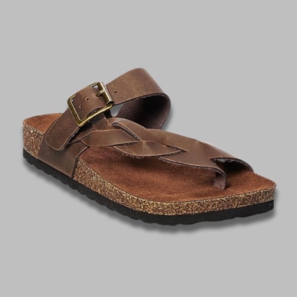 Sonoma Good For Life Sandals Leather Braided Strap Buckle Brown W 9.5